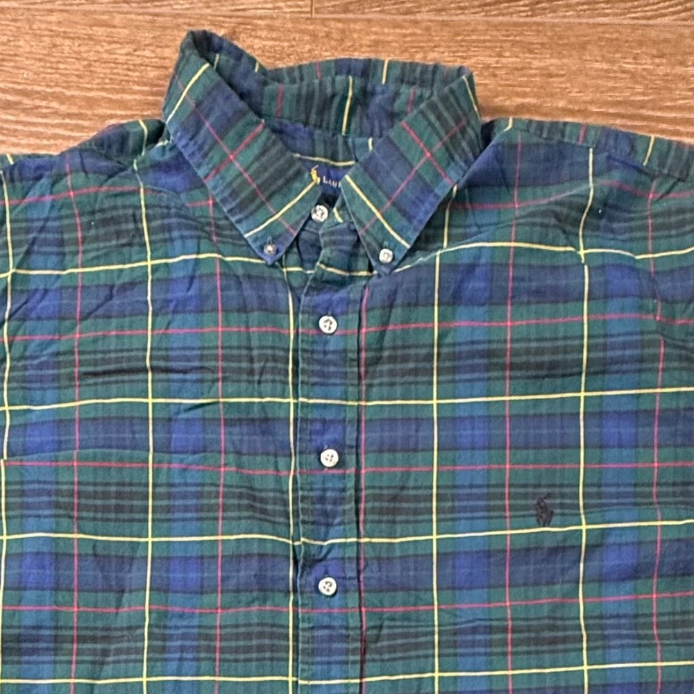 Polo Ralph Lauren Men's Green Plaid Button Down, Long Sleeve, 2XB, Fall, Preppy